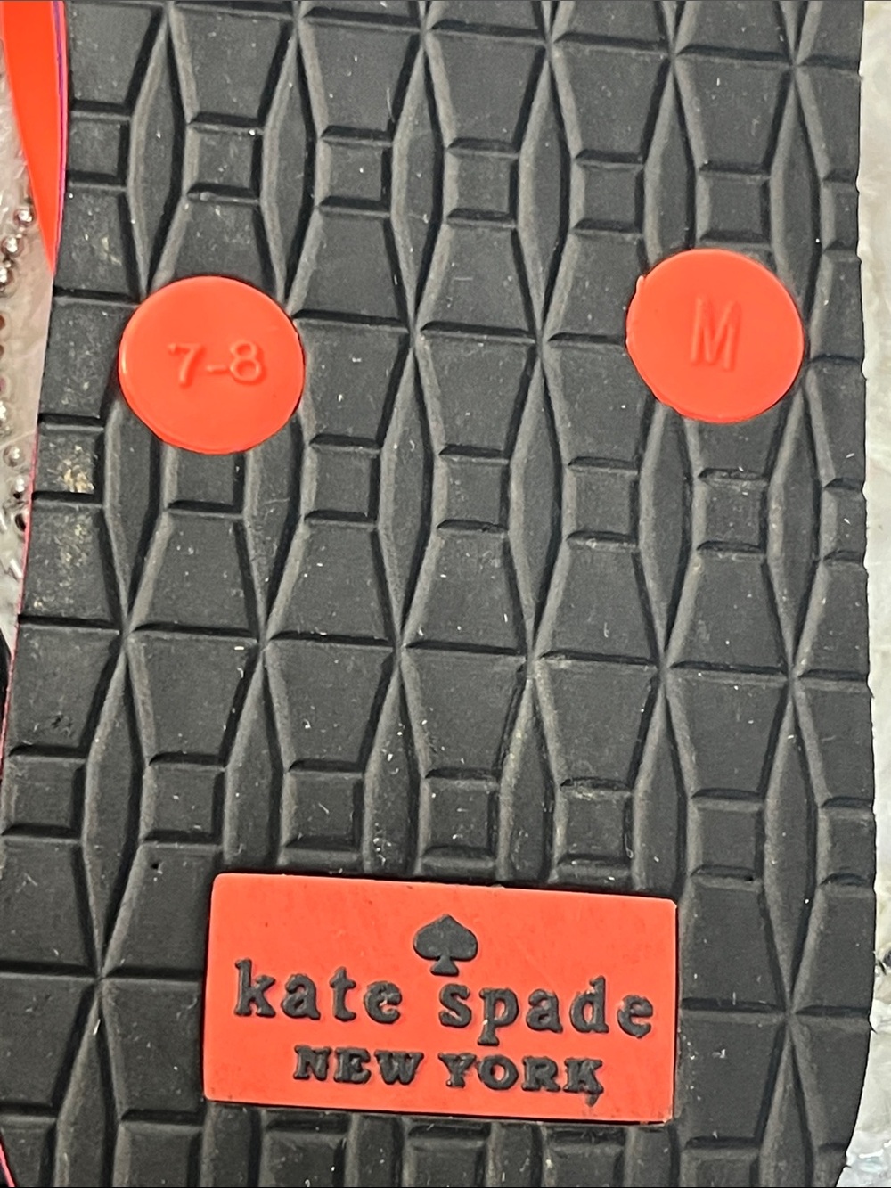 HP đKate Spade New York Printed Flip Flops Navy Coral Polka Dot Sandals Womenâs - Picture 8 of 11